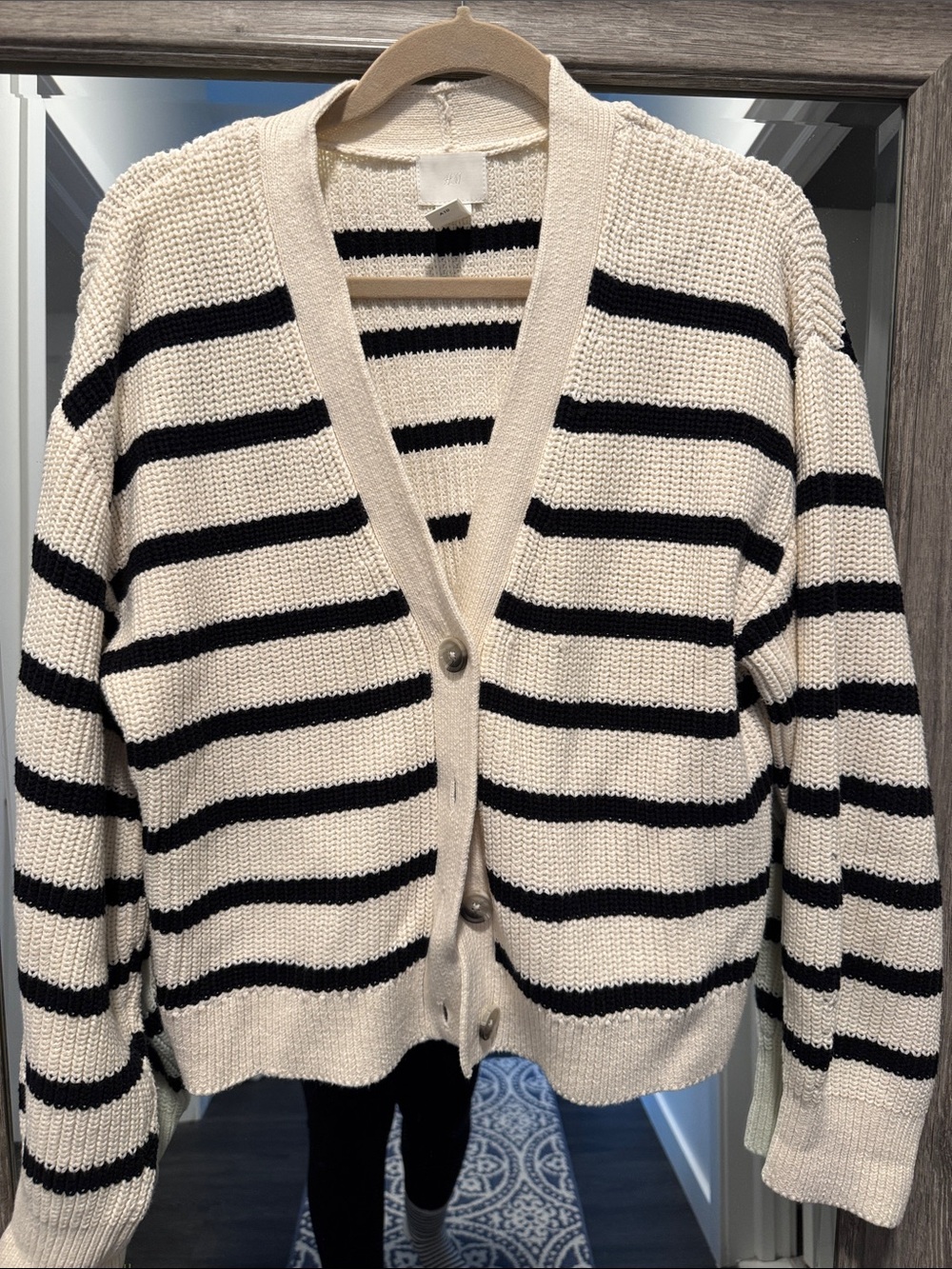 H&M Cream and navy Striped Button-Front Cardigan